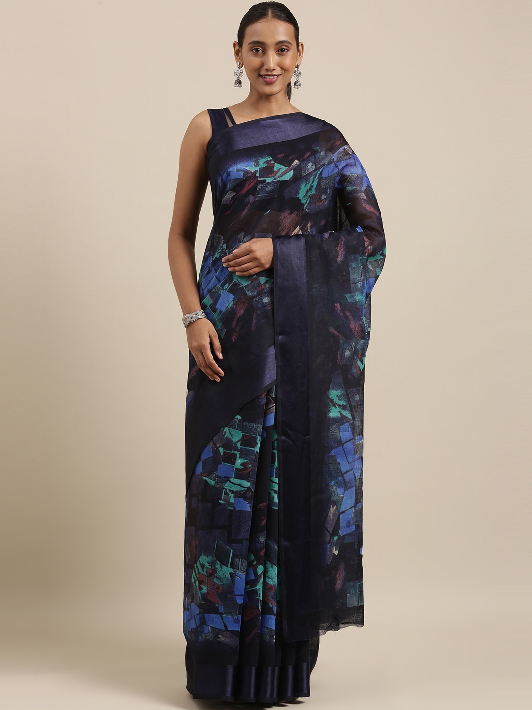 

The Chennai Silks Navy Blue & Blue Bhagalpuri Saree
