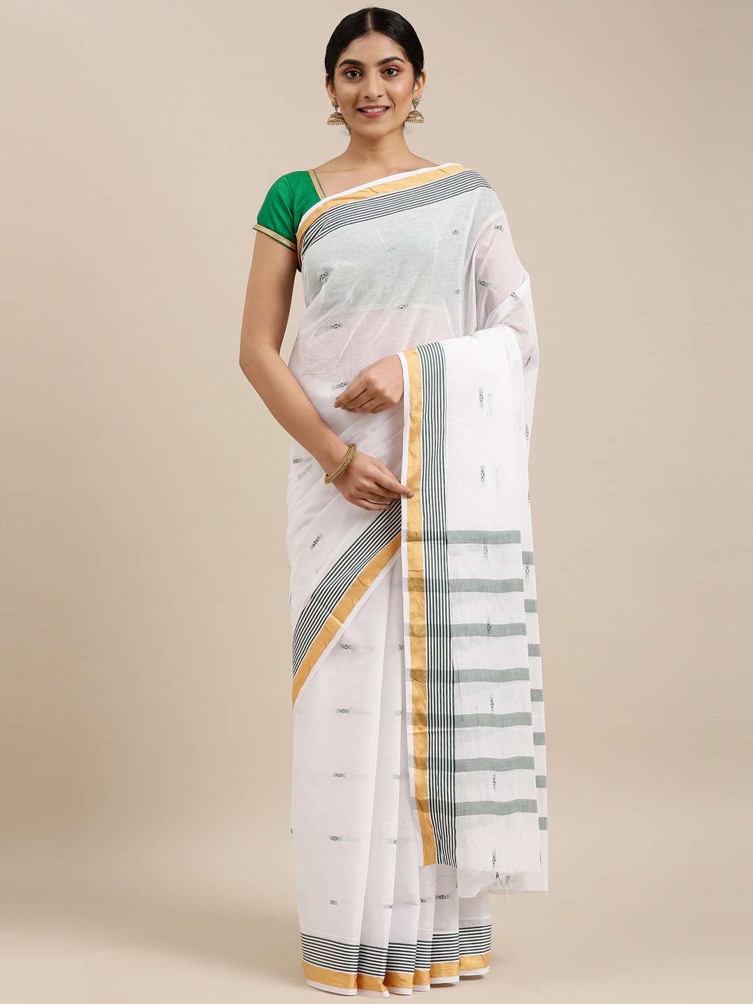 

The Chennai Silks Off White & Black Woven Design Zari Pure Cotton Saree