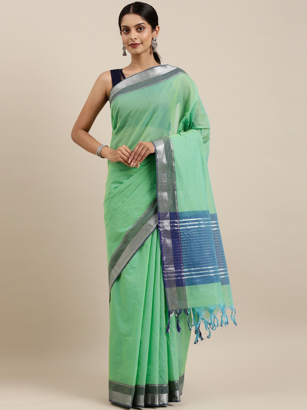 

The Chennai Silks Green & Turquoise Blue Handloom Pure Cotton Saree