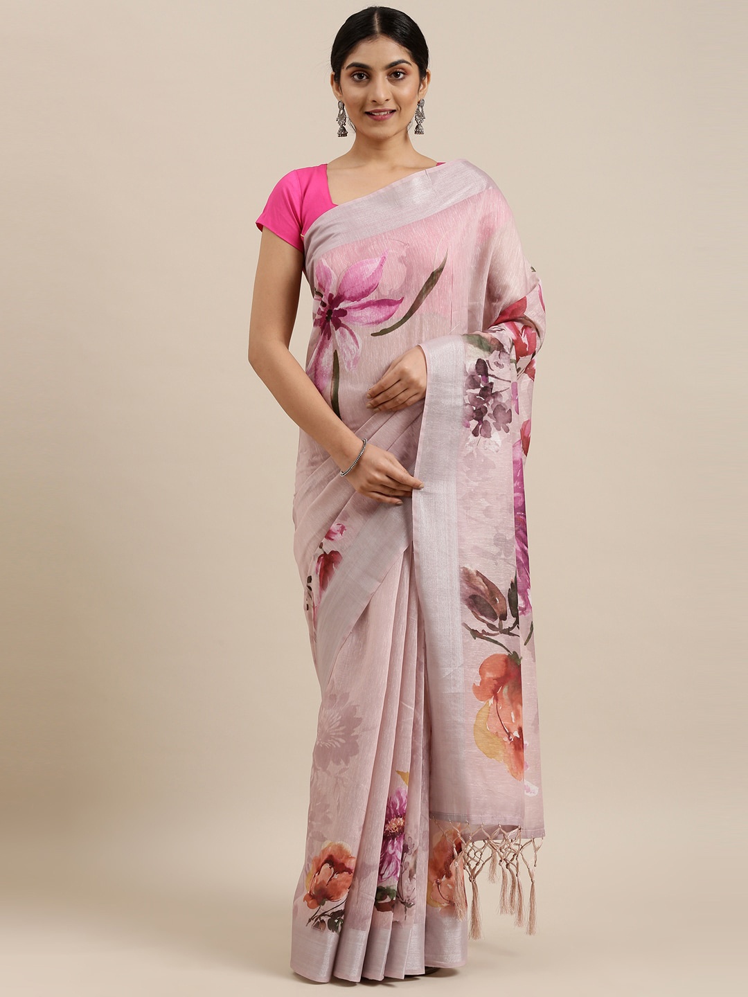 

The Chennai Silks Brown & Purple Floral Bhagalpuri Saree