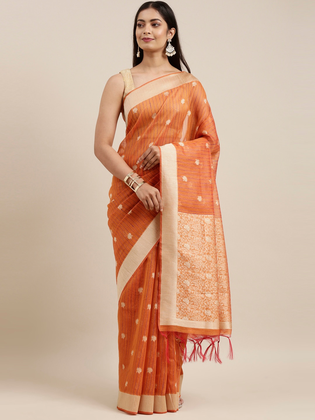 

The Chennai Silks Orange Woven Design