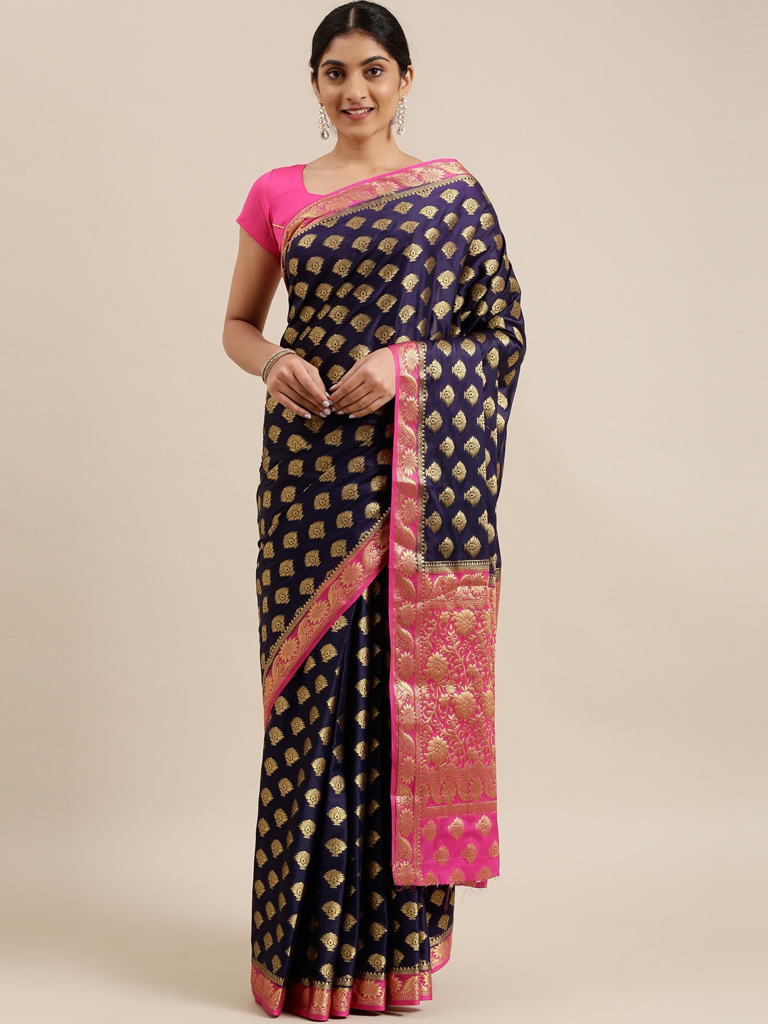 

The Chennai Silks Navy Blue Woven Design Saree