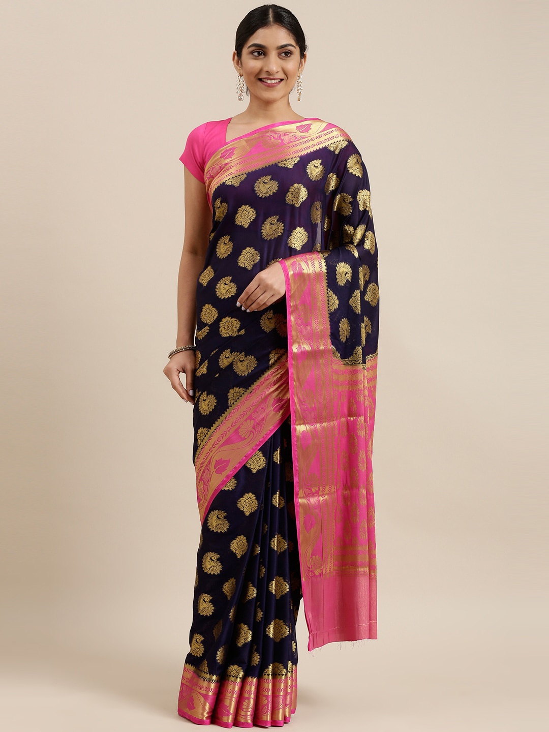 

The Chennai Silks Navy Blue Woven Design Saree