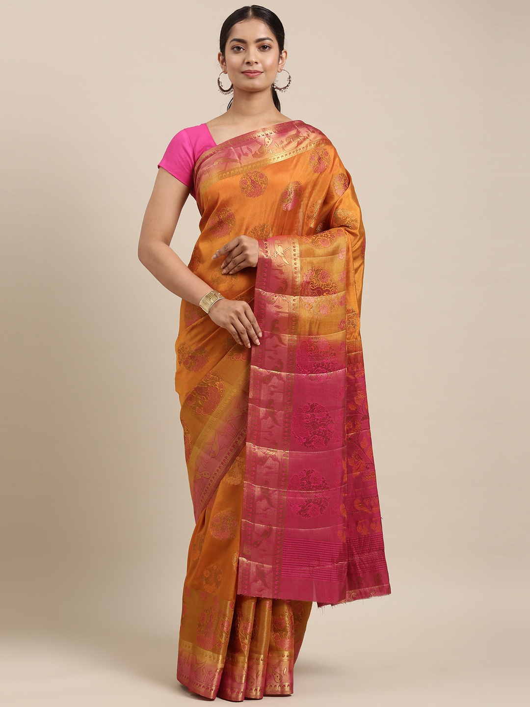 

The Chennai Silks Mustard Woven Design Saree