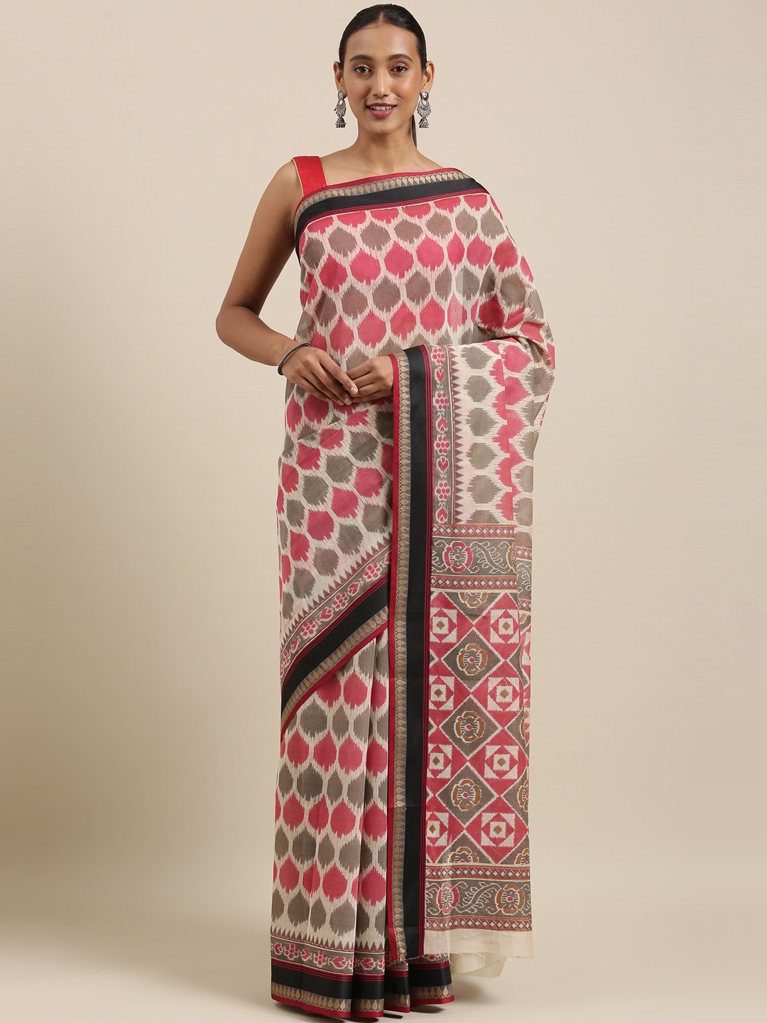 

The Chennai Silks Multi Printed Chanderi Saree, Beige