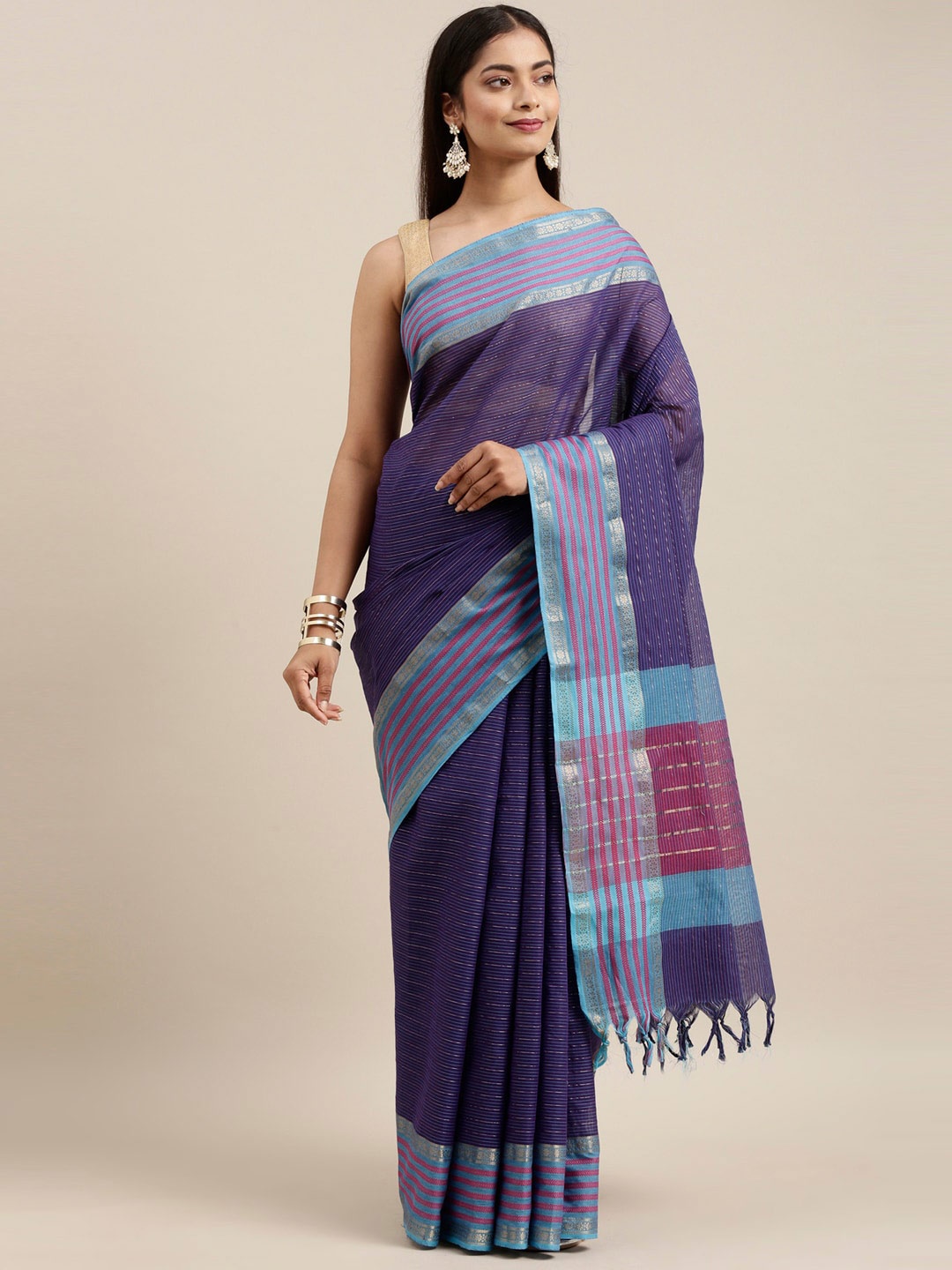 

The Chennai Silks Navy Blue Handloom Pure Cotton Saree