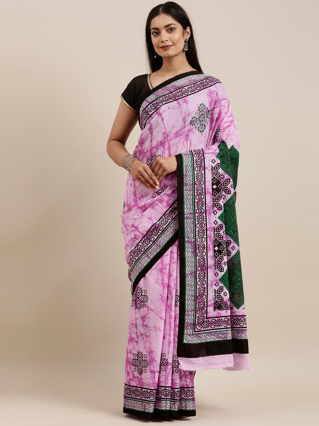

The Chennai Silks Lavender & Green Batik Pure Cotton Saree