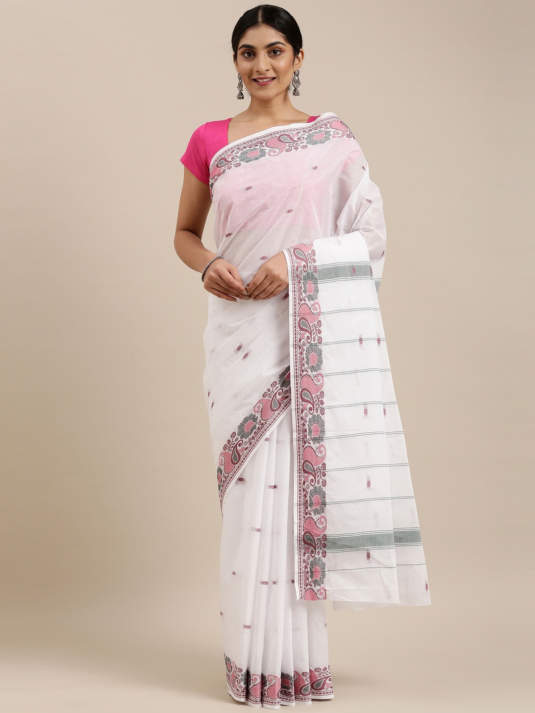

The Chennai Silks Off White & Pink Woven Design Pure Cotton Saree