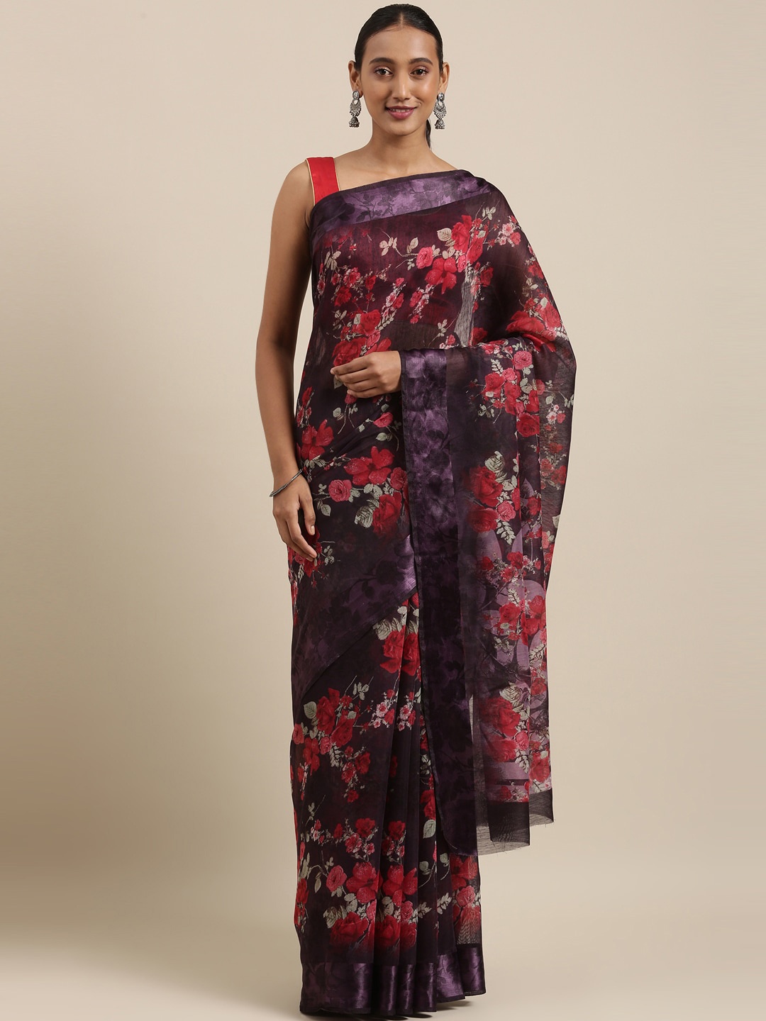 

The Chennai Silks Maroon Floral Bhagalpuri Saree