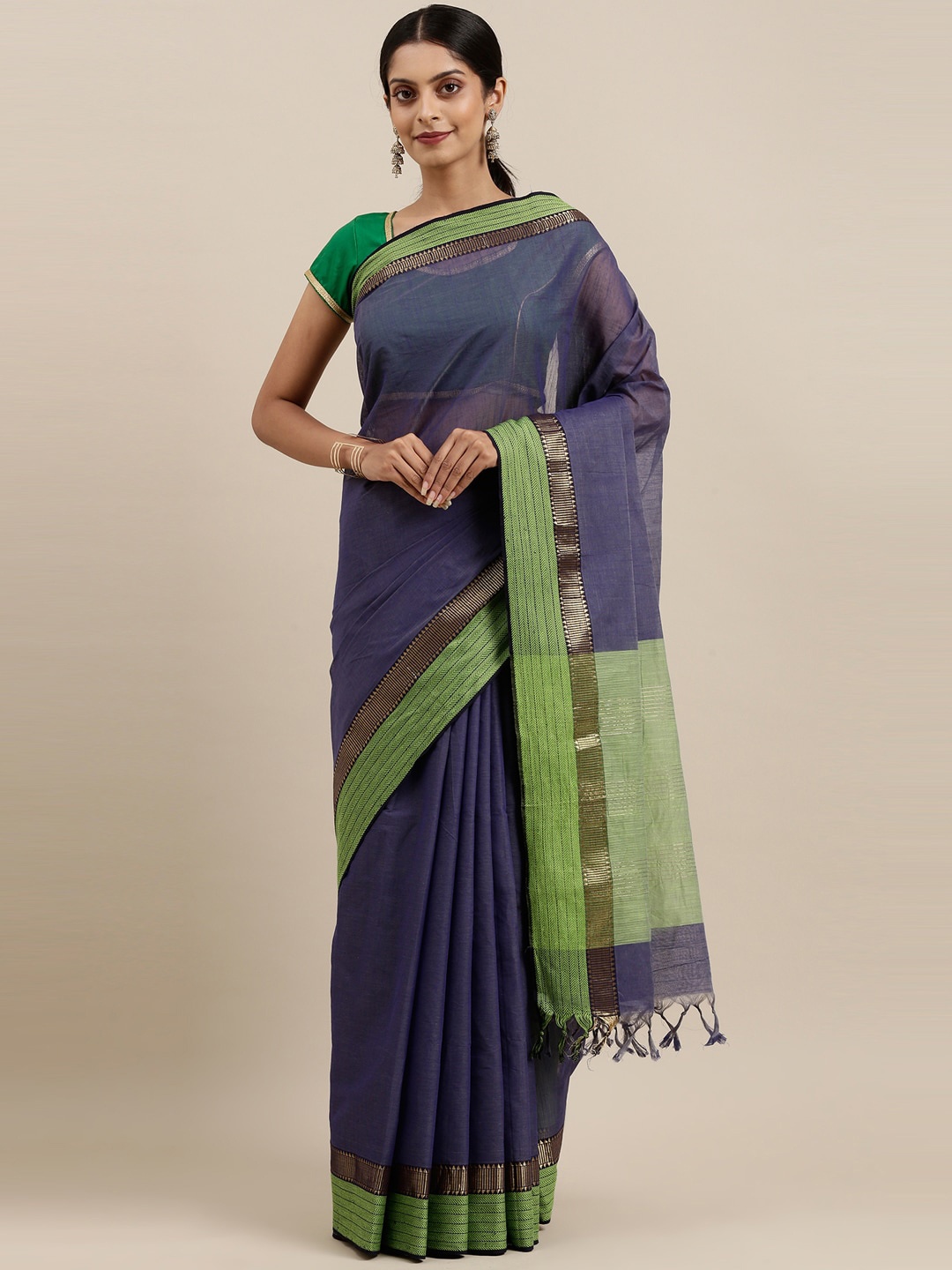 

The Chennai Silks Blue & Green Handloom Pure Cotton Saree