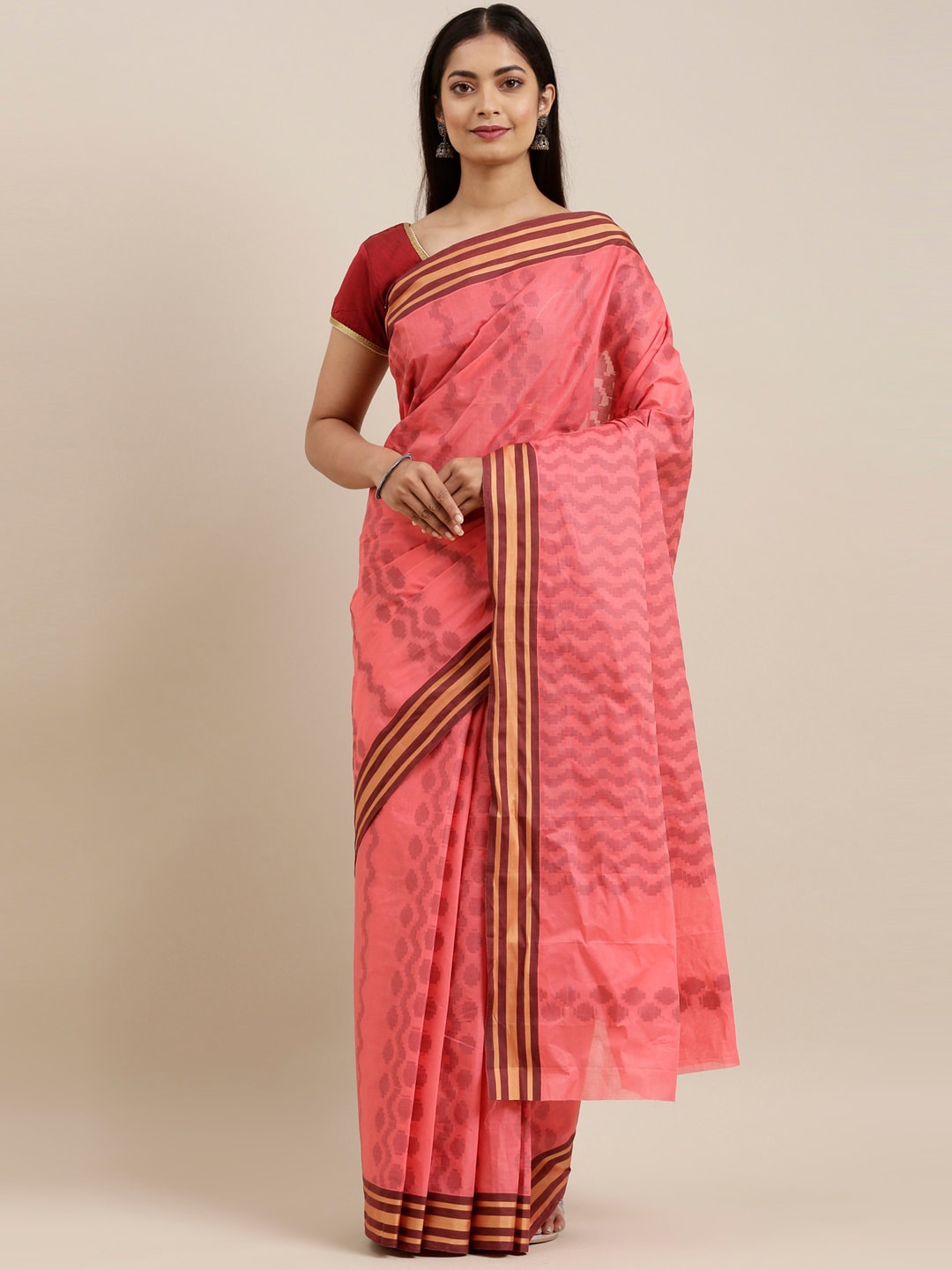 

The Chennai Silks Pink & Maroon Ethnic Motifs Pure Cotton Saree