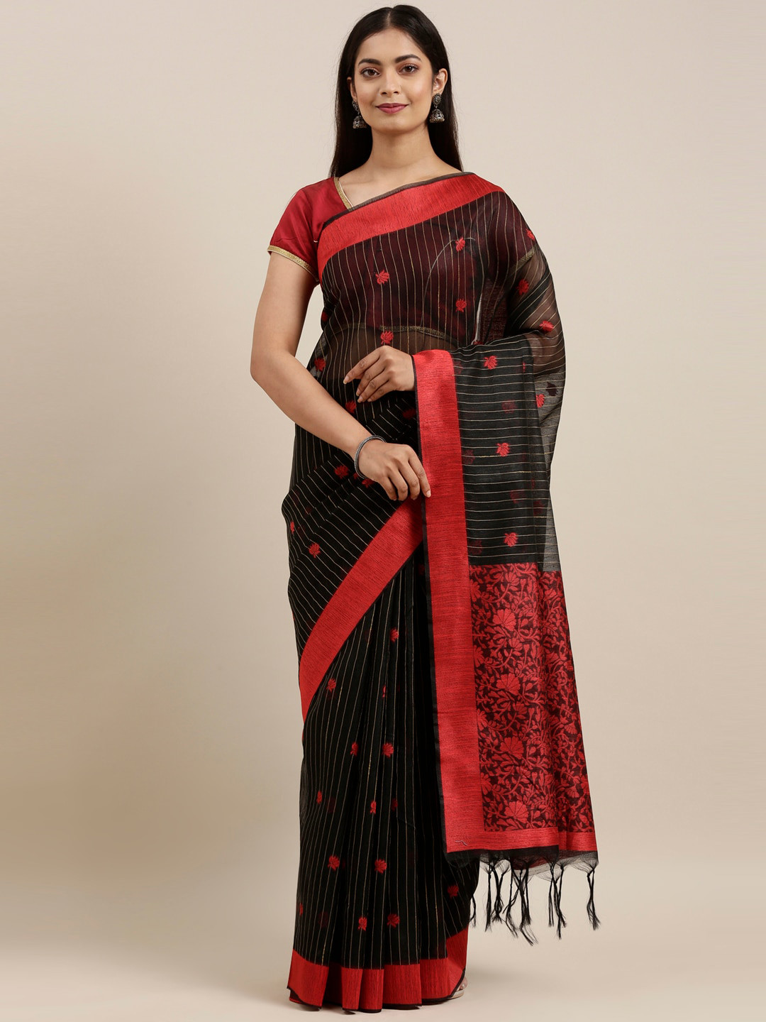 

The Chennai Silks Black & Red Striped Saree