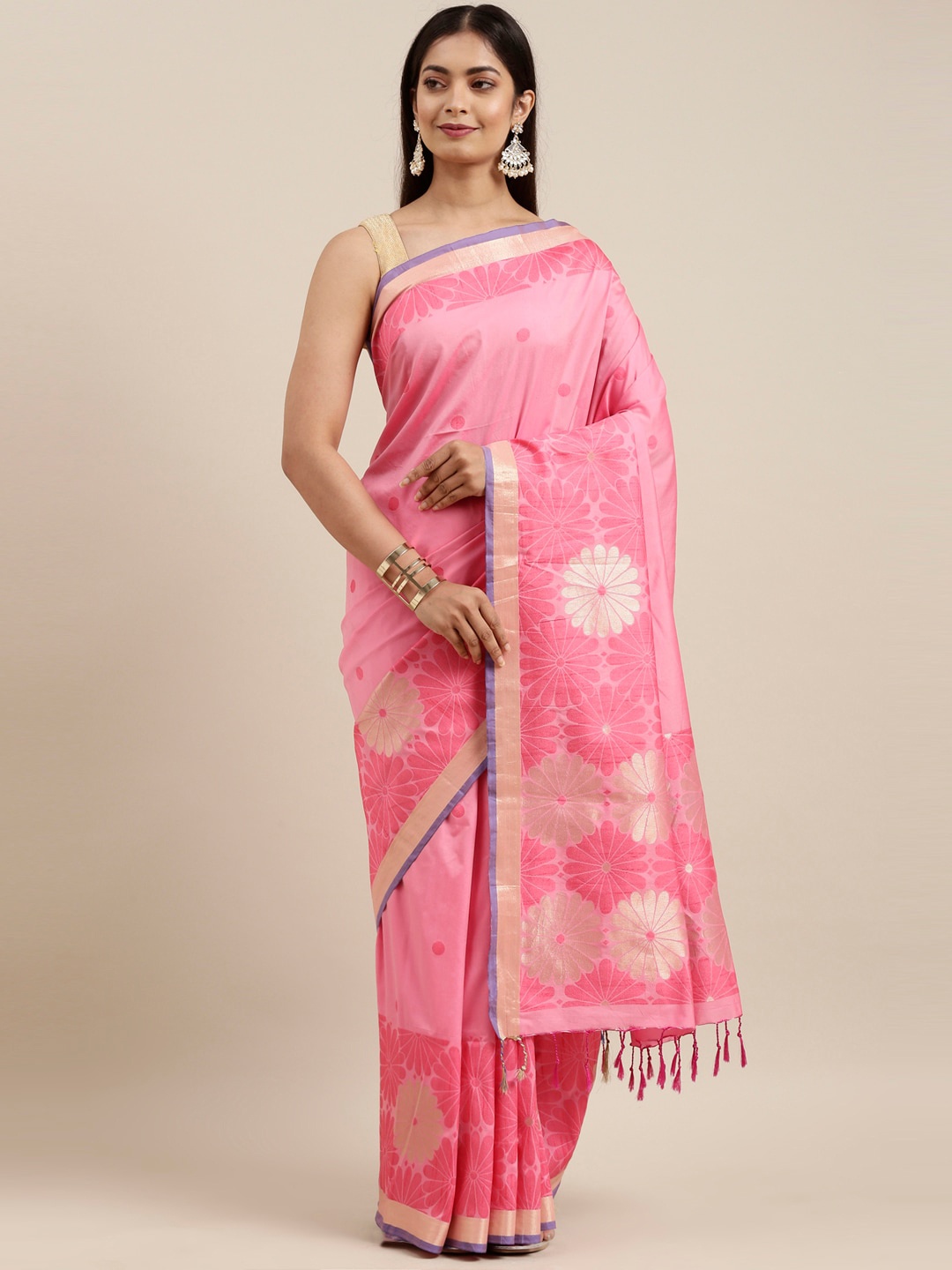 

The Chennai Silks Pink & White Floral Art Silk Saree
