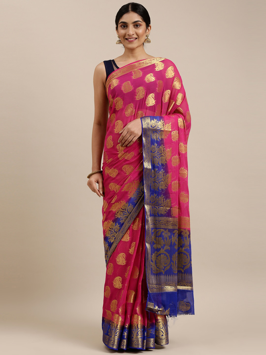 

The Chennai Silks Magenta & Blue Paisley Saree