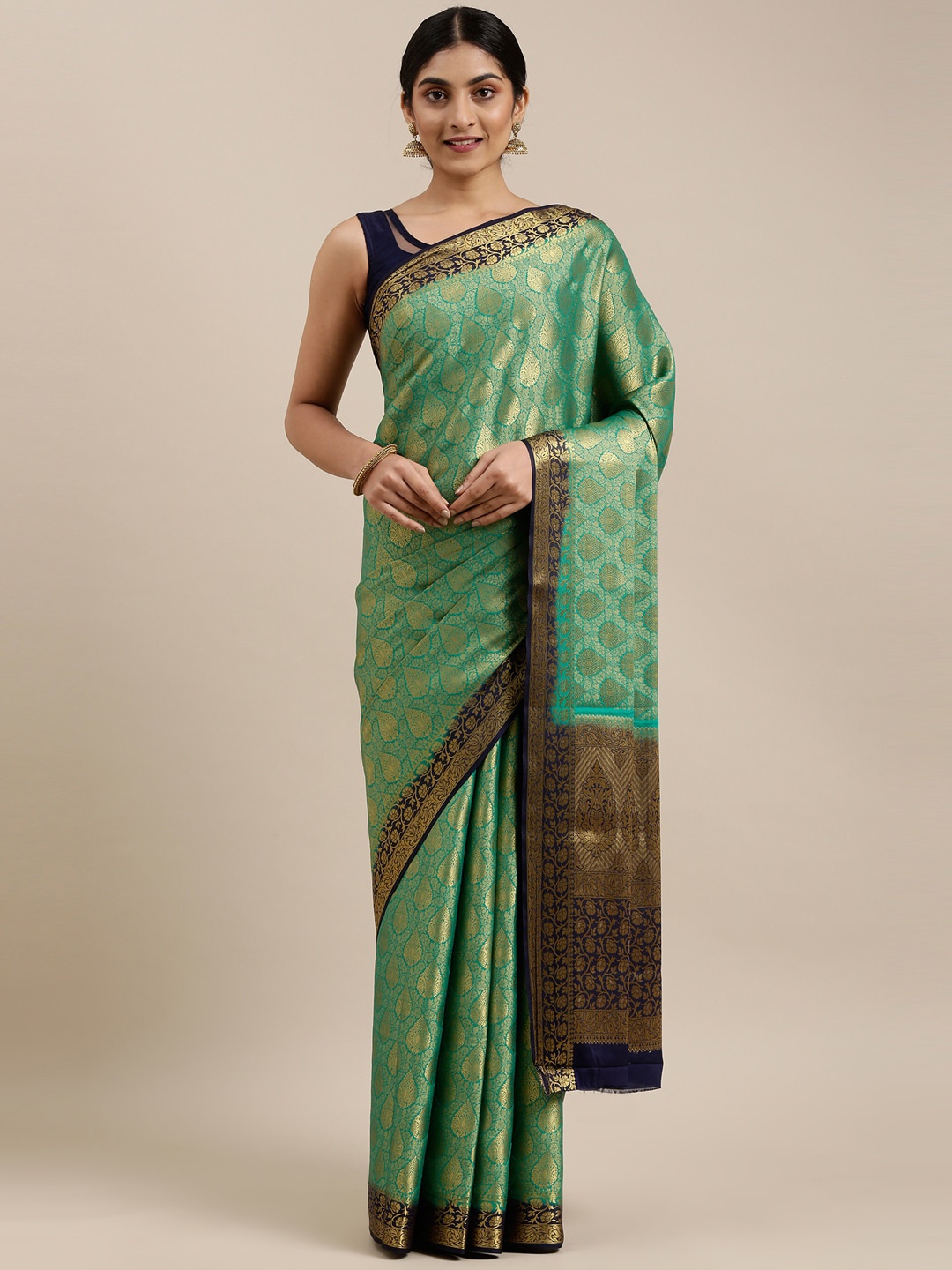 

The Chennai Silks Green & Gold-Toned Woven Design Brocade Saree