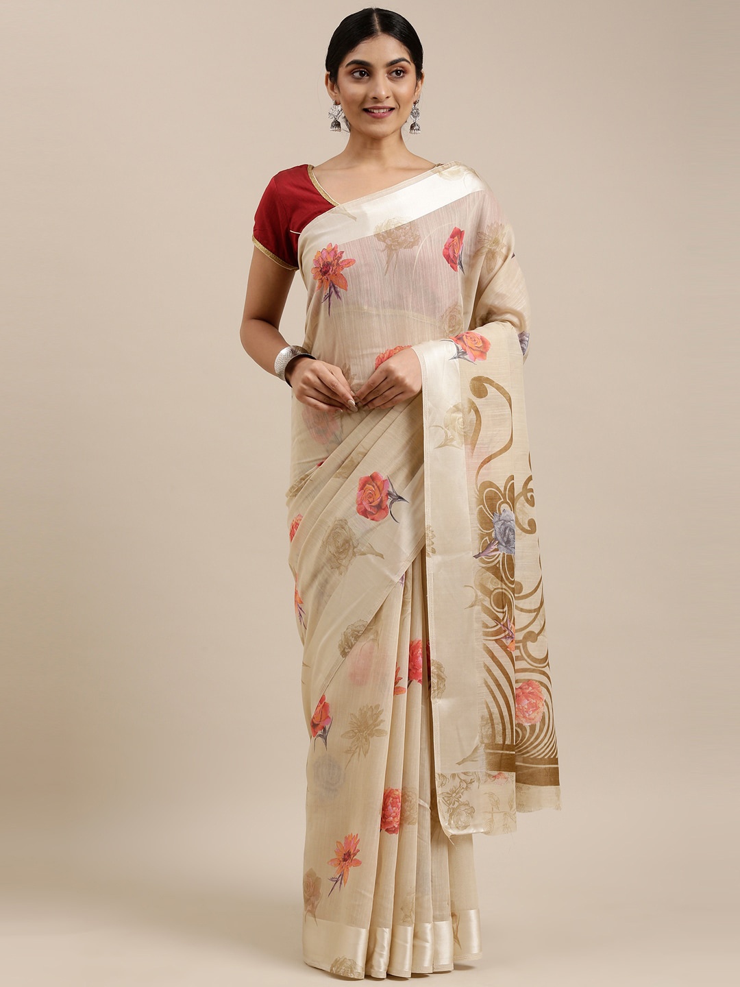

The Chennai Silks Beige Bhagalpuri Printed saree