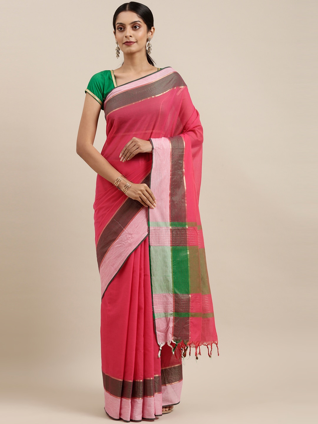 

The Chennai Silks Pink Handloom Pure Cotton Saree