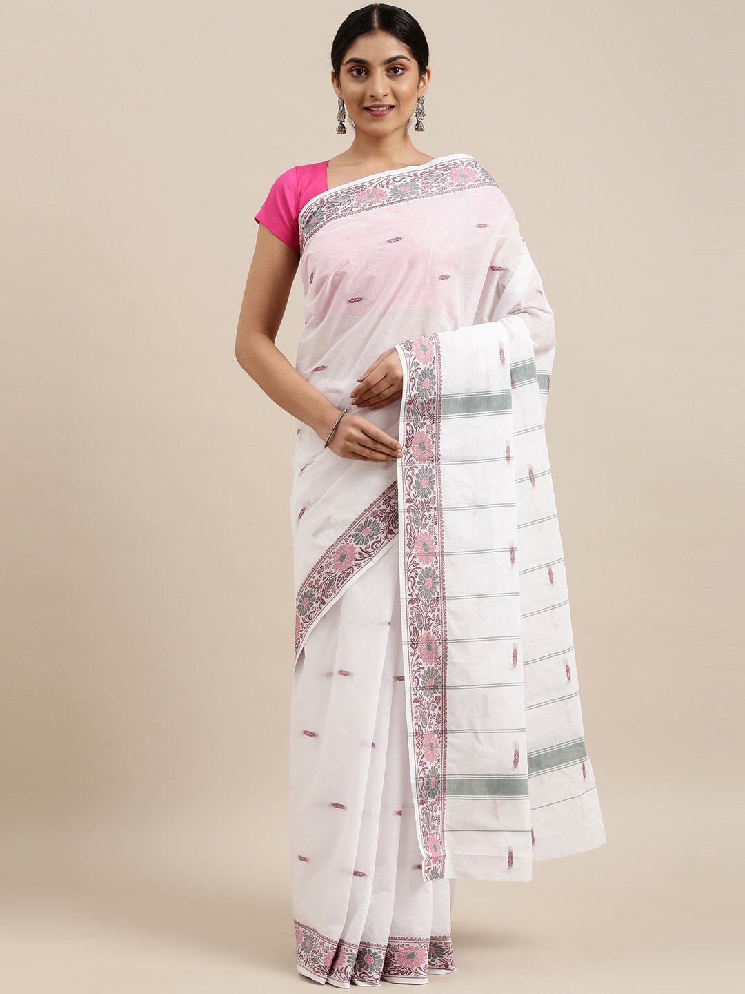 

The Chennai Silks Off White & Pink Woven Design Pure Cotton Saree