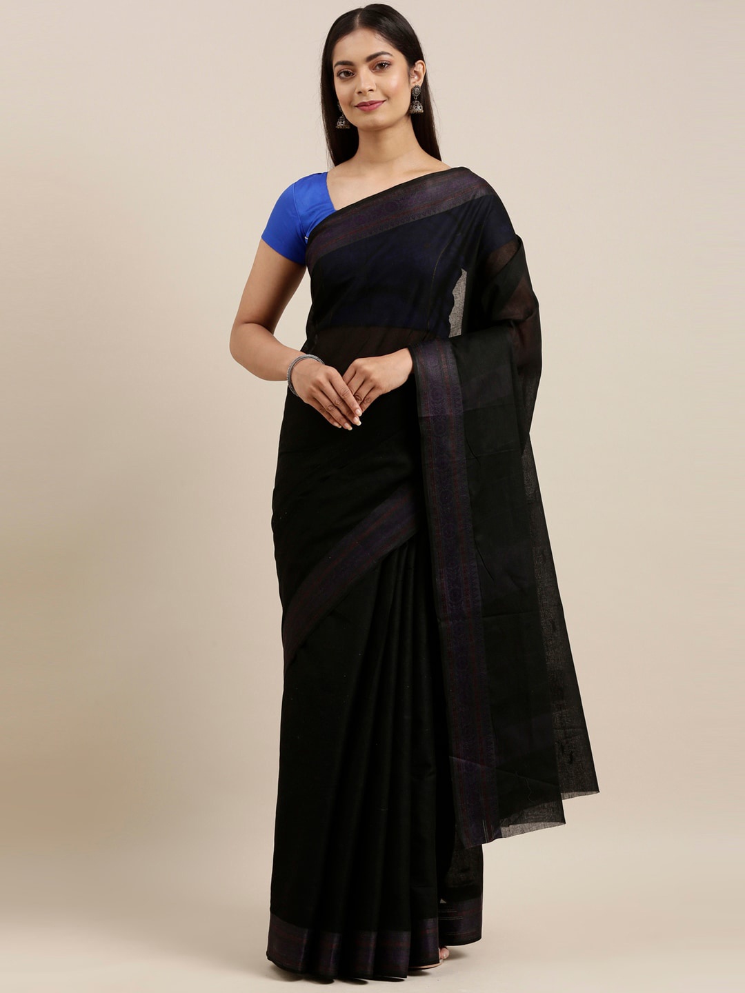 

The Chennai Silks Black Pure Cotton Fusion Saree