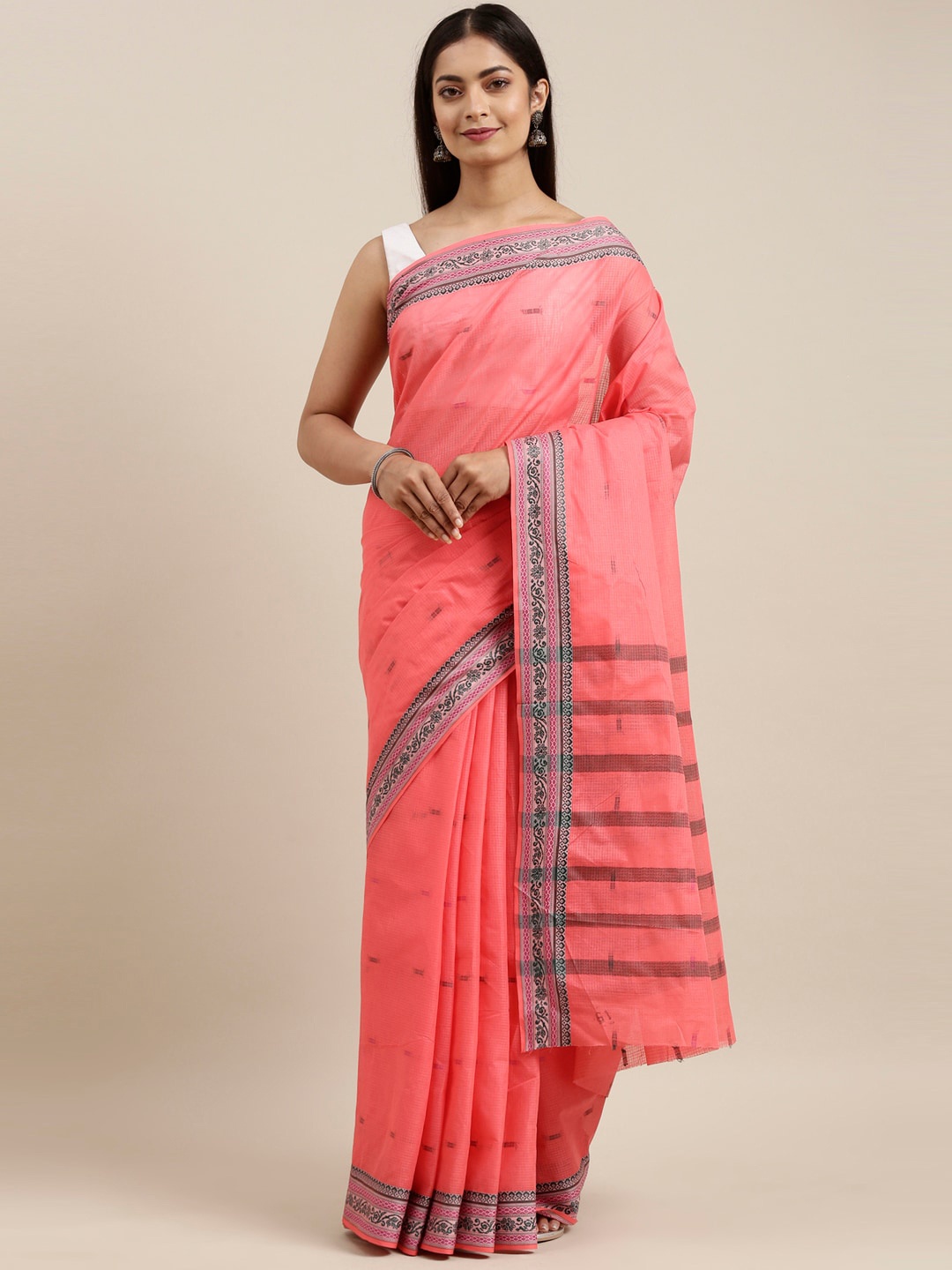 

The Chennai Silks Pink & Black Ethnic Motifs Pure Cotton Saree