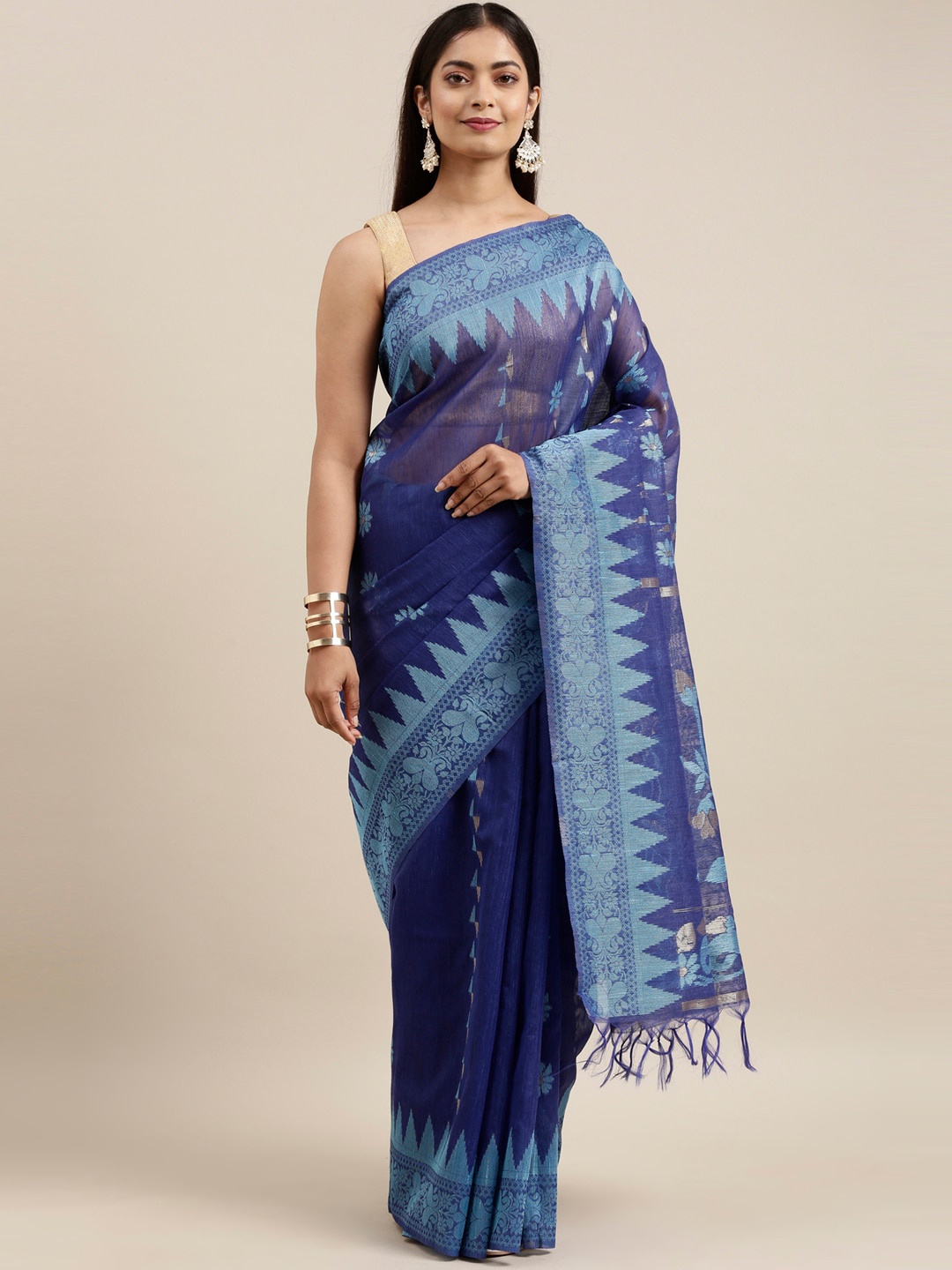 

The Chennai Silks Navy Blue Woven Design Saree