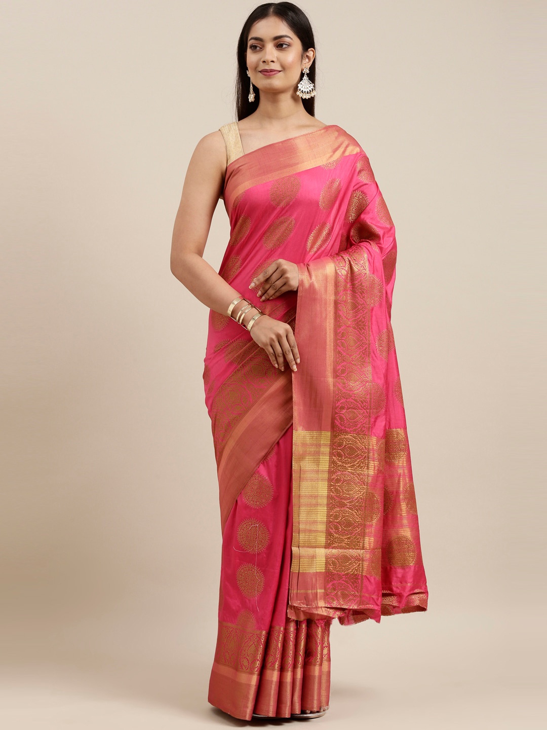 

The Chennai Silks Pink & Gold-Toned Saree