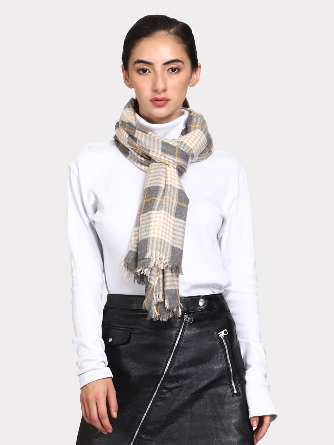 

WEAVERS VILLA Women White & Grey Woven Design Stole