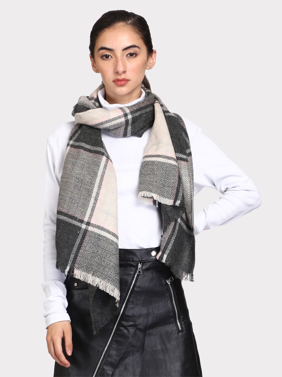 

WEAVERS VILLA Women Grey & White Woven Design Stole