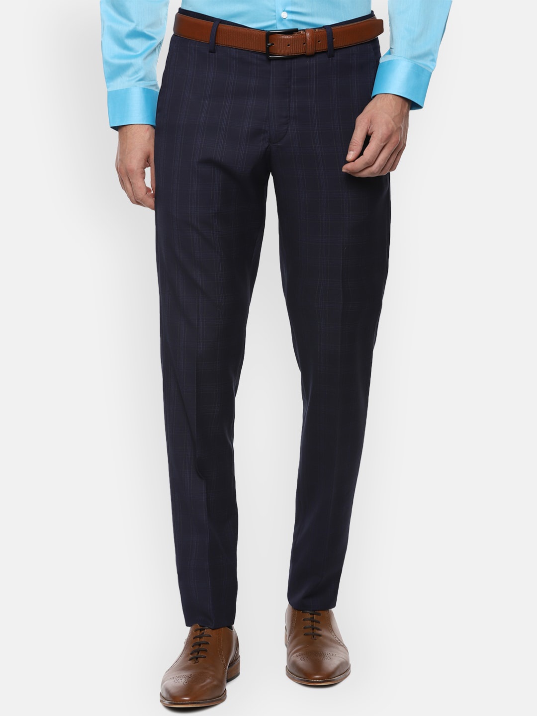 

Louis Philippe Men Navy Blue Checked Slim Fit Formal Trousers