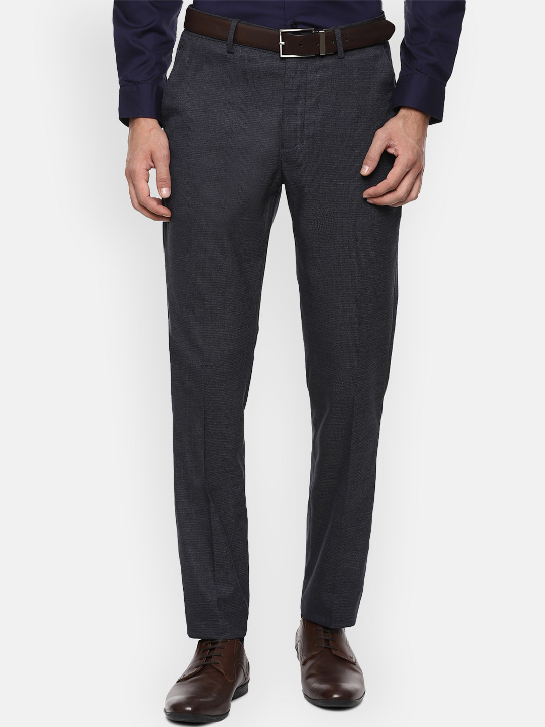 

Louis Philippe Men Navy Blue Textured Slim Fit Formal Trousers