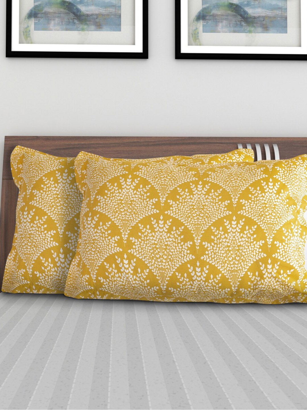 

Home Centre Set Of 2 Yellow & White Printed Pure Cotton Pillow Cover