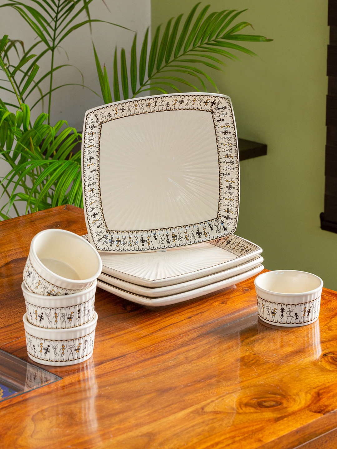 

ExclusiveLane White Set of 8 Handcrafted Printed Ceramic Glossy Dinner Set