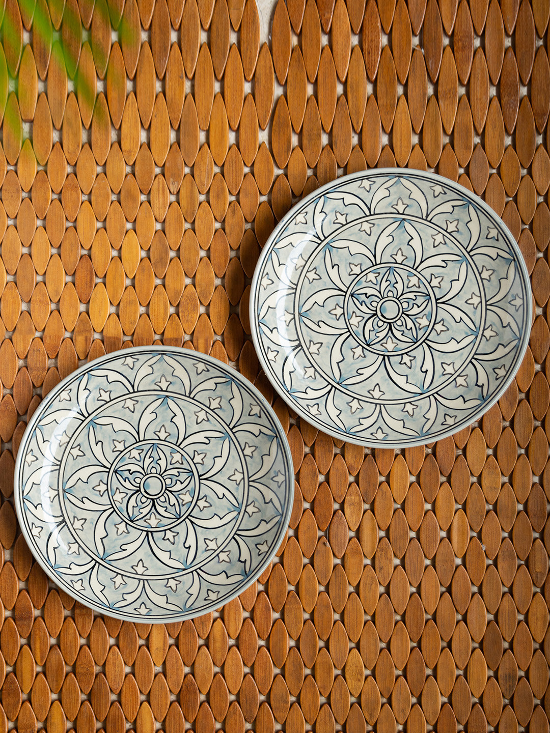 

ExclusiveLane Grey & Black Set of 2 Hand Painted Printed Ceramic Dinner Plates