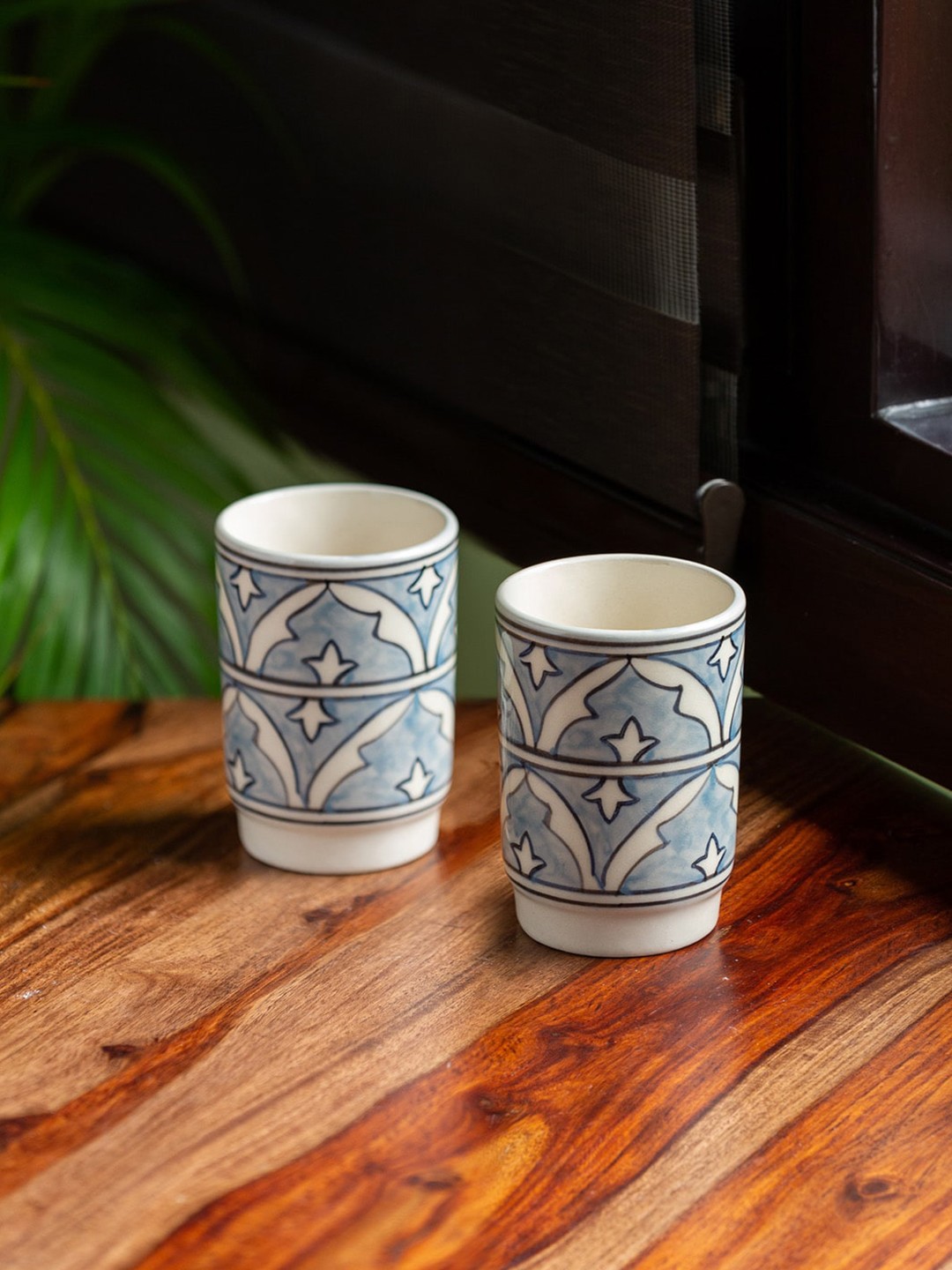 

ExclusiveLane Set Of 2 Grey & Black Hand Painted Printed Ceramic Mugs (240 ML)