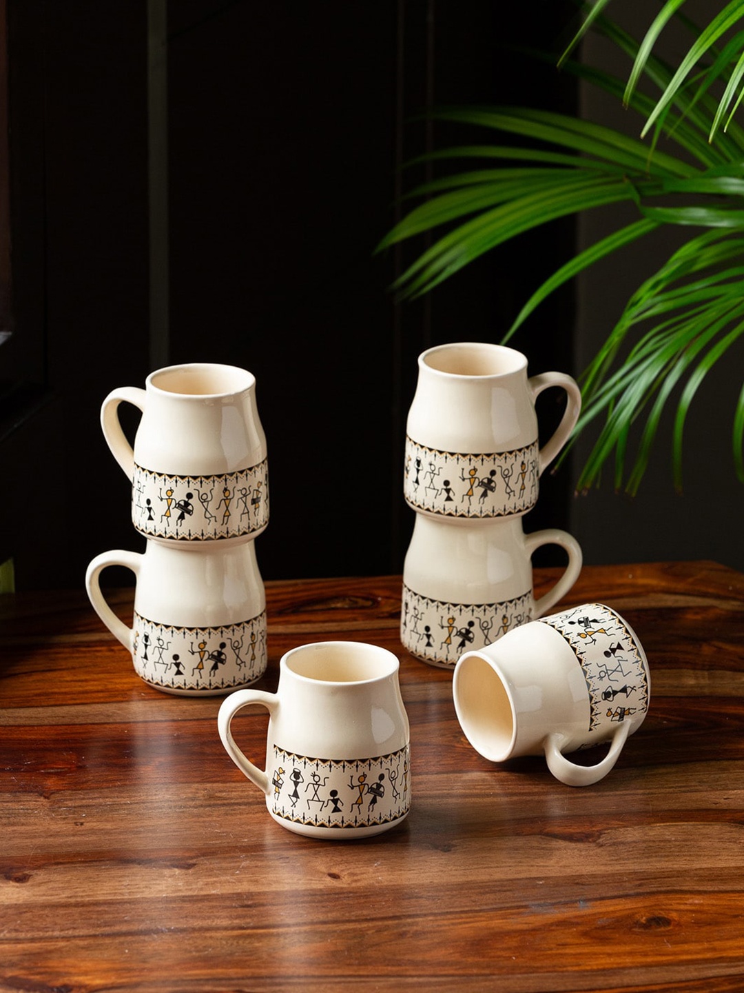 

ExclusiveLane Set Of 6 White & Black Handcrafted Ceramic Glossy Tea Coffee Cups (140 ML)