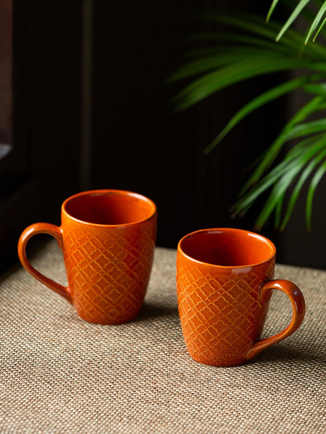 

ExclusiveLane Set Of 2 Brown Gold-Toned Handcrafted Ceramic Glossy Coffee Mugs (300 ML)