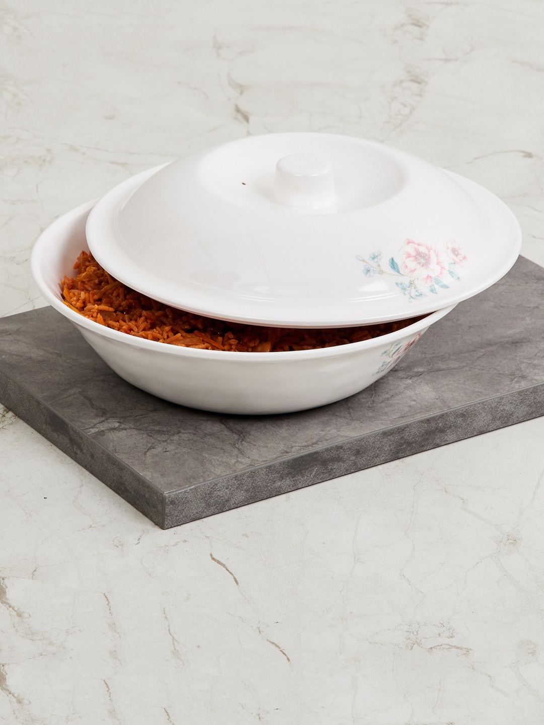 

Home Centre White Floral Printed Serving Bowl