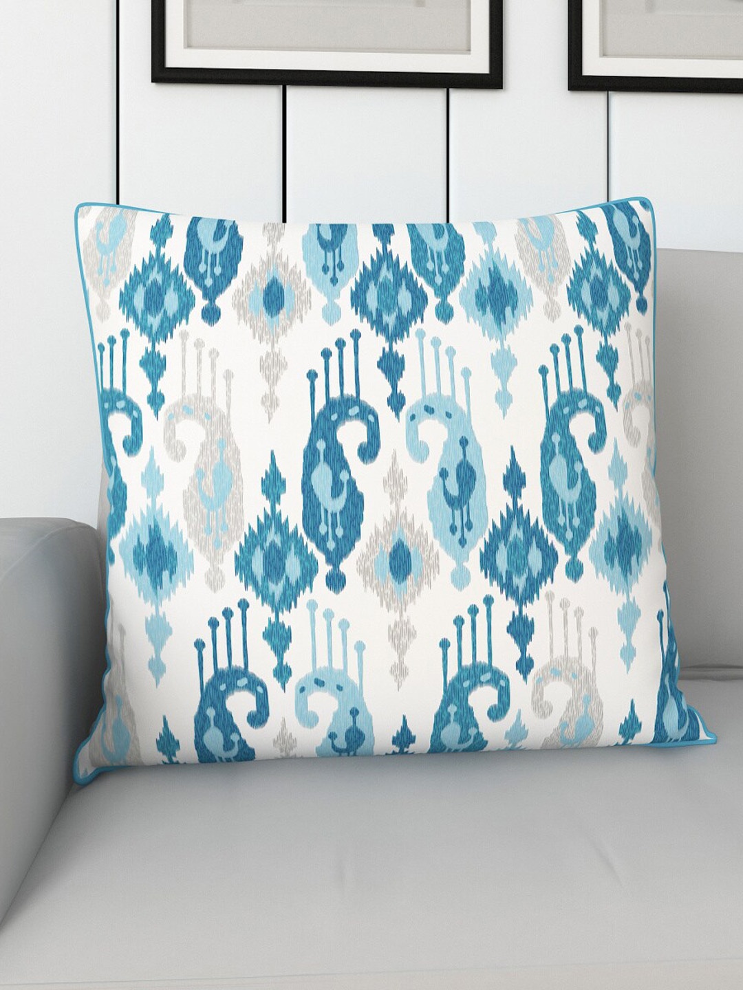 

Home Centre White & Blue Printed Cotton Floor Cushion