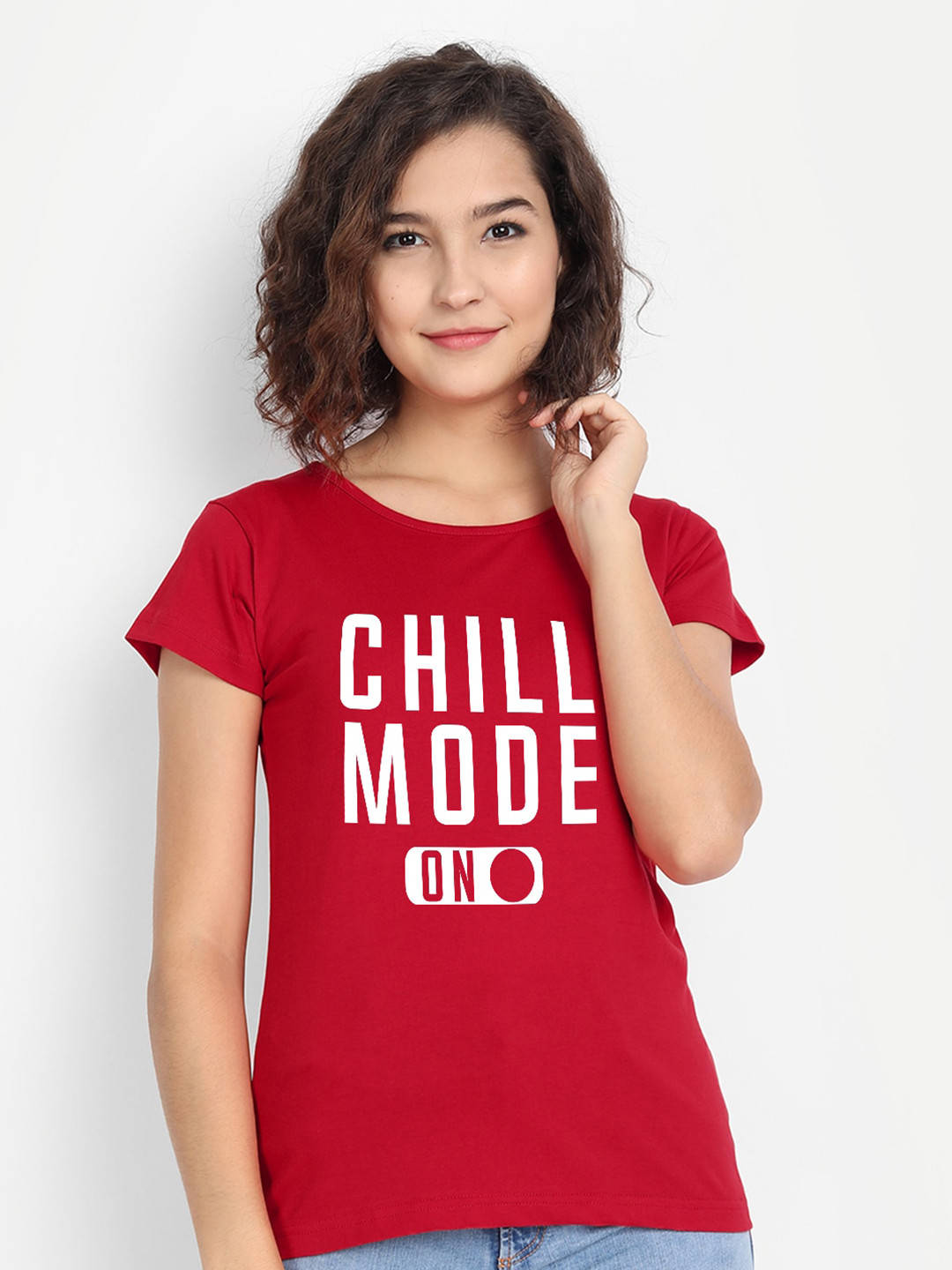 

BE AWARA Women Red White Typography Printed Pure Cotton T-shirt