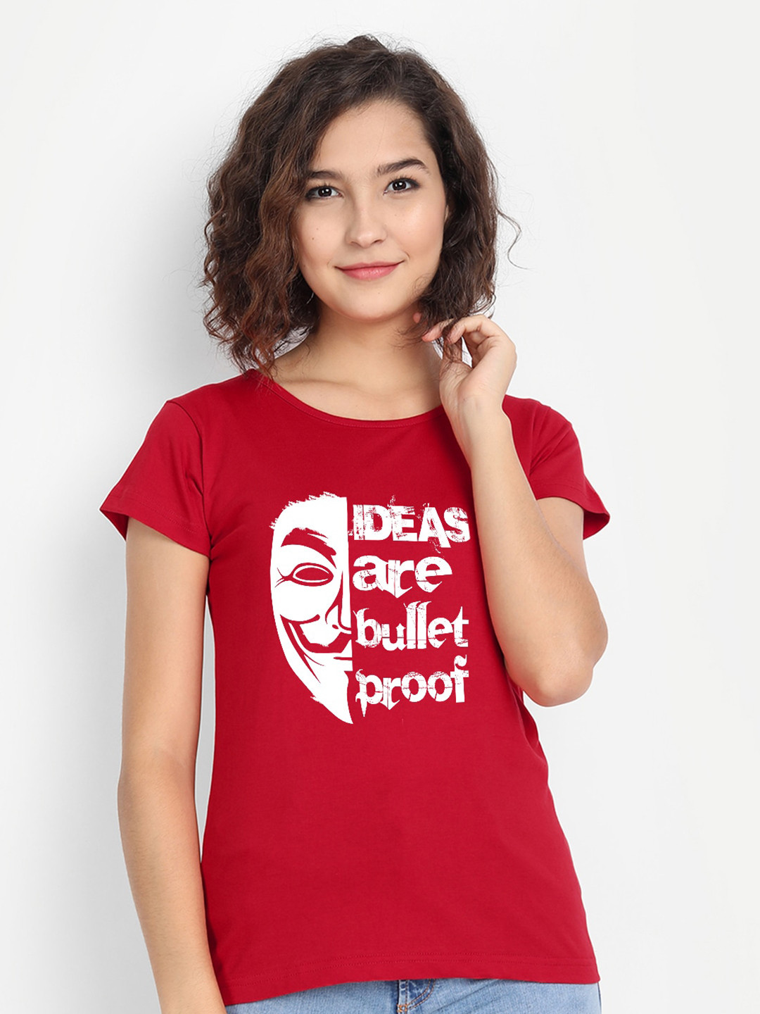 

BE AWARA Women Red & White Typography Printed T-shirt