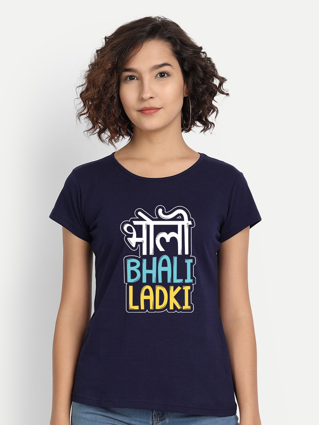 

BE AWARA Women Navy Blue Typography Printed T-shirt