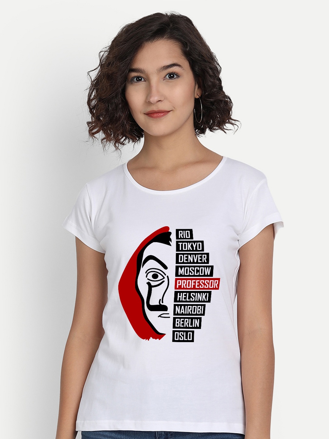 

BE AWARA Women White & Red Typography Printed T-shirt