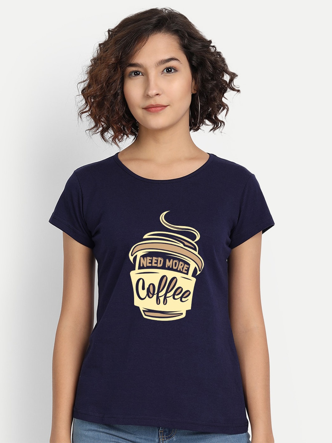 

BE AWARA Women Navy Blue Graphic Printed T-shirt