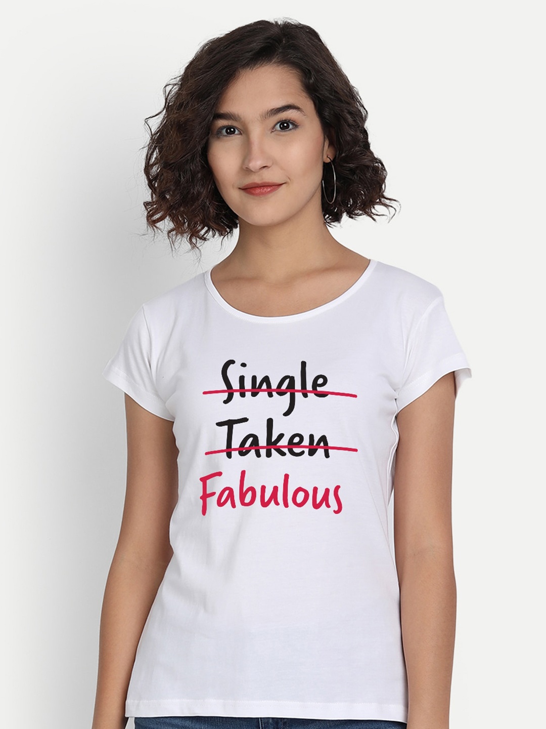 

BE AWARA Women White Typography Printed T-shirt
