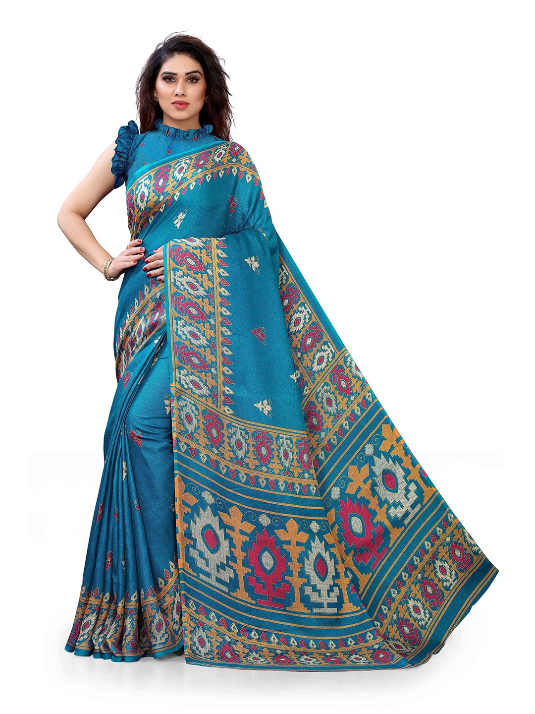 

KALINI Blue & Magenta Jute Cotton Saree