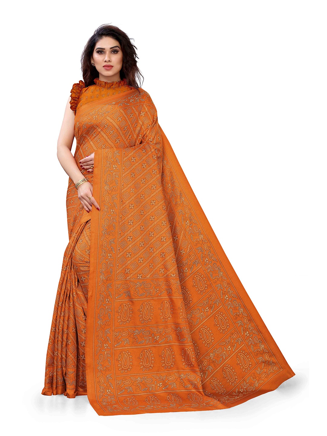 

KALINI Orange & White Silk Blend Saree