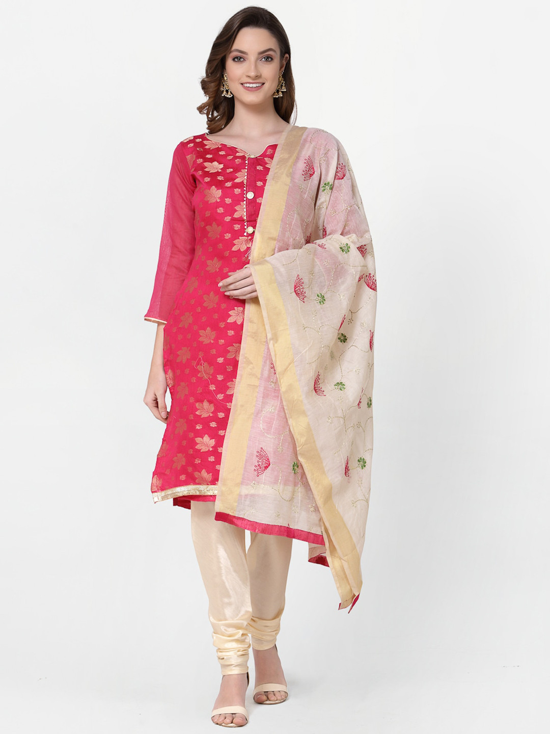 

RAJGRANTH Pink & Cream-Coloured Unstitched Dress Material
