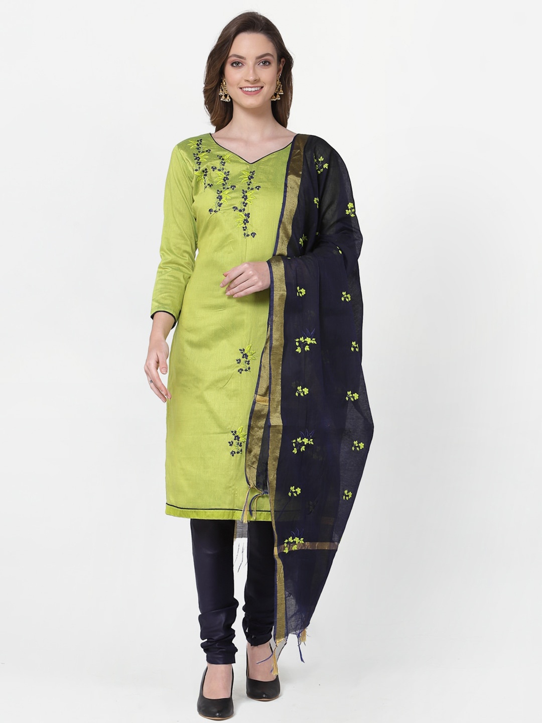 

RAJGRANTH Green & Navy Blue Embroidered Unstitched Dress Material