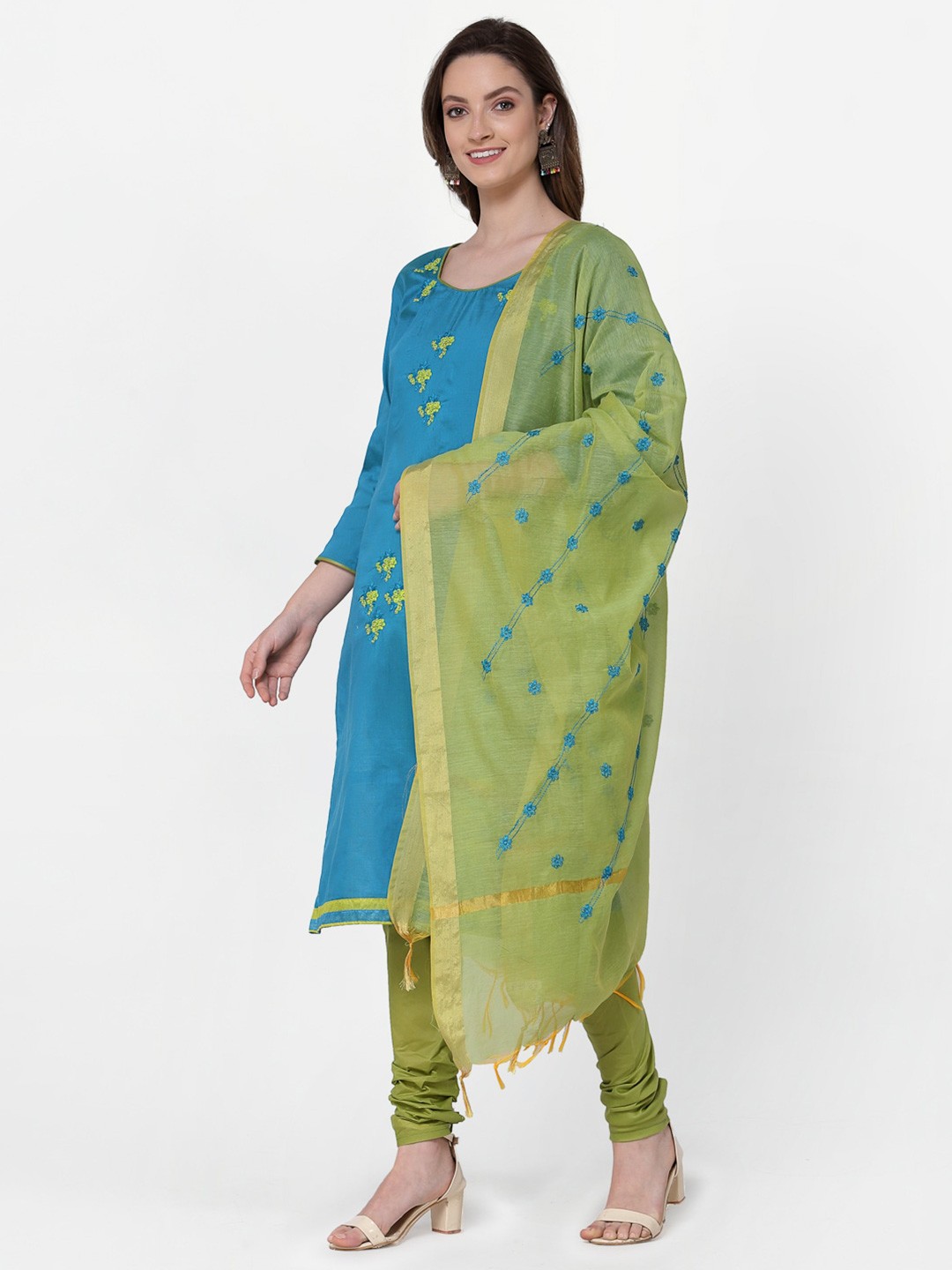 

RAJGRANTH Blue & Green Embroidered Unstitched Dress Material