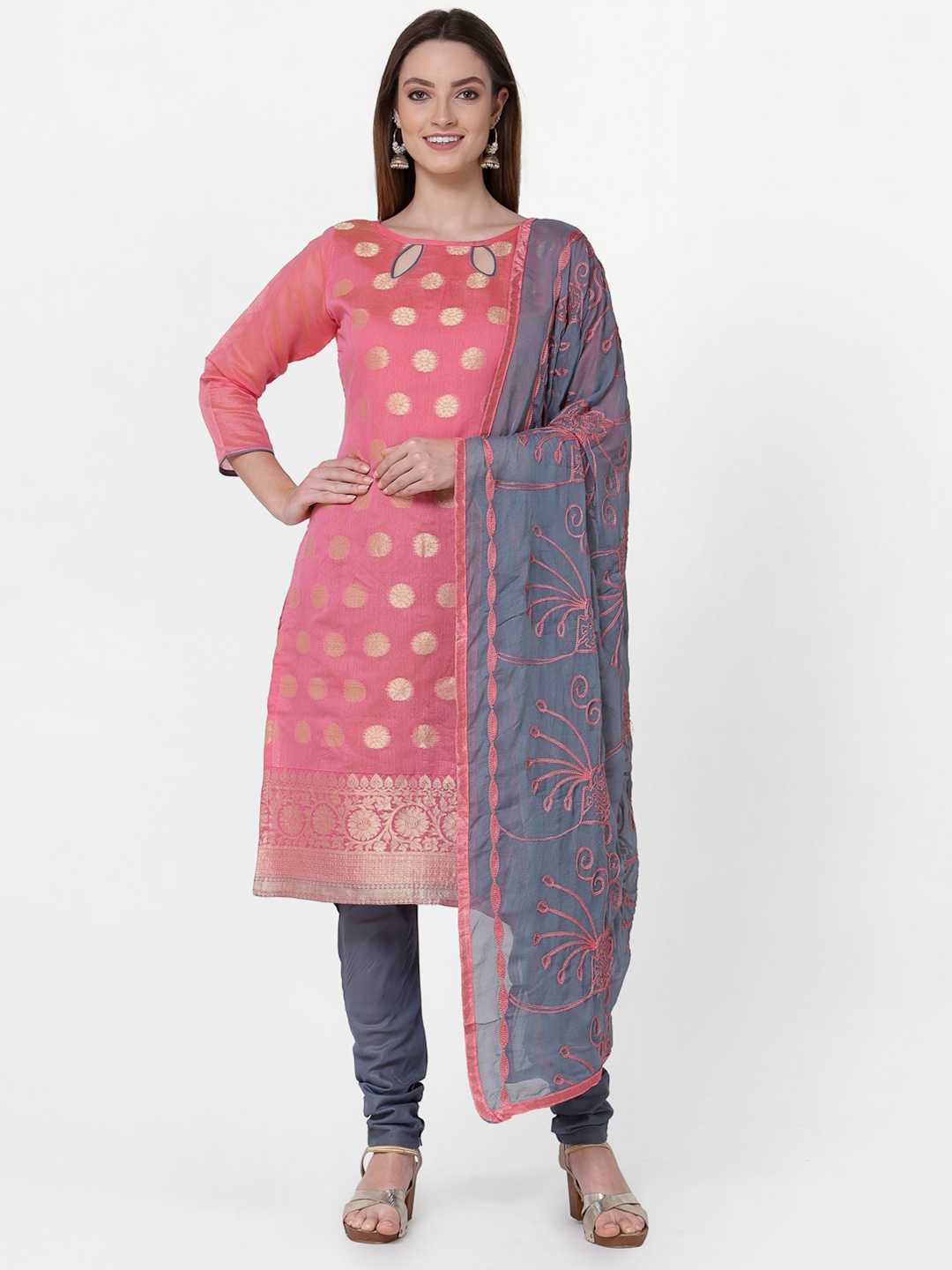 

RAJGRANTH Pink & Grey Unstitched Dress Material